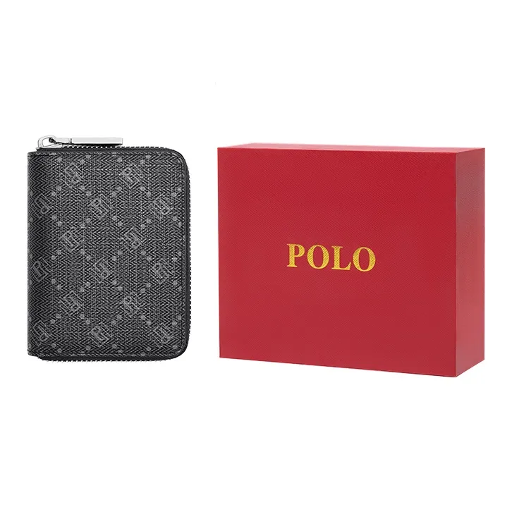 POLO PVC Монетница Мужская Аккордеонная Сумка Держатель для Карт Маленький Мужской Темно-Серый