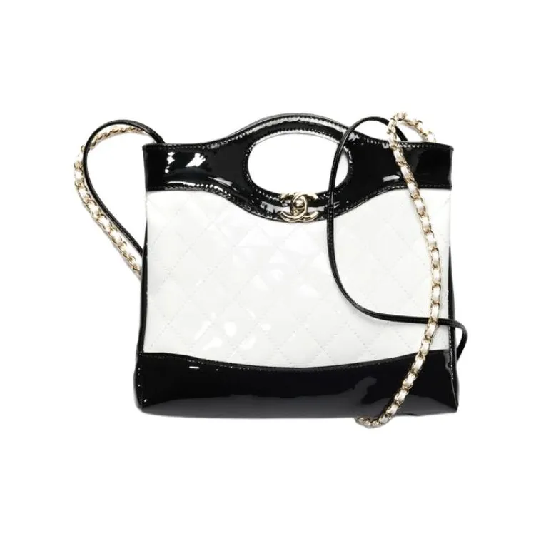 CHANEL Calf Patent Leather Shoulder Bag, Crossbody Bag, Handbag Mini Women's Black/White