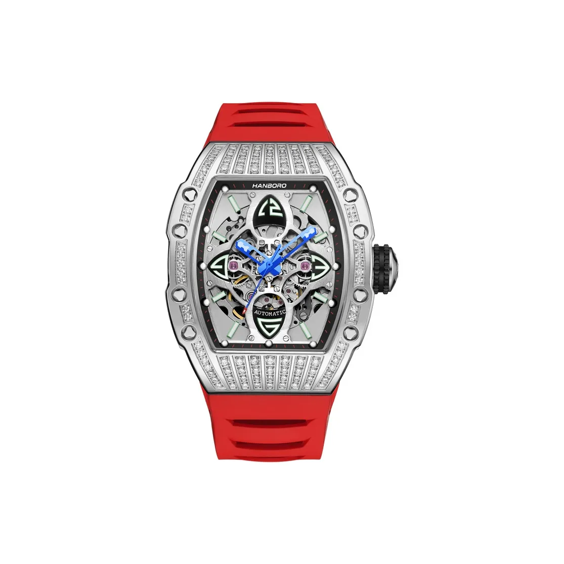 HANBORO Classic Collection Automatic Mechanical Movement Watch Men
s Watches Cut-Out Dial HBR989.2-BR