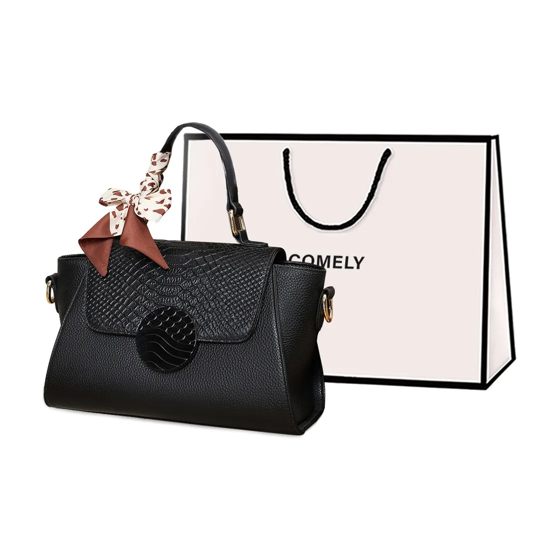 COMELY Сумка через плечо из коровьей кожи с синтетической кожей сумка для мамы среднего размера черная