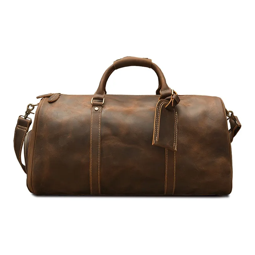 Simple&nature Cow Leather Portable Crossbody Travel Bag Medium Size Men's Dark Brown