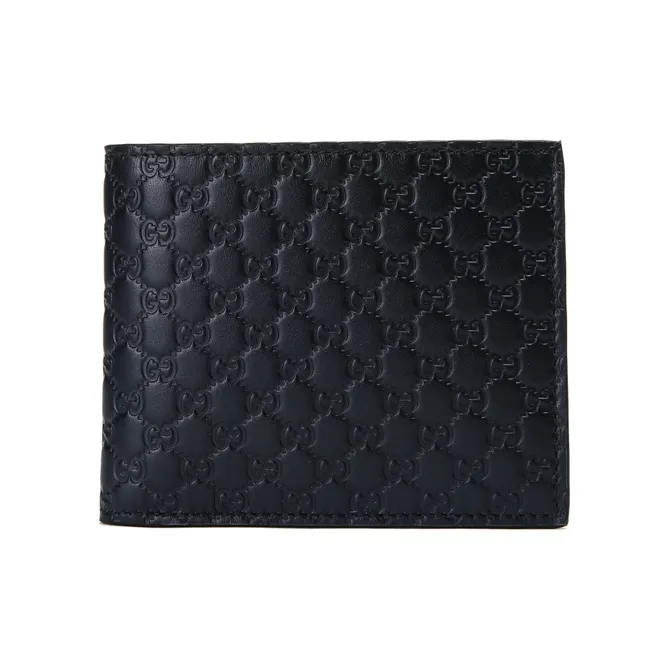 GUCCI Leather Wallet Men's Navy Blue