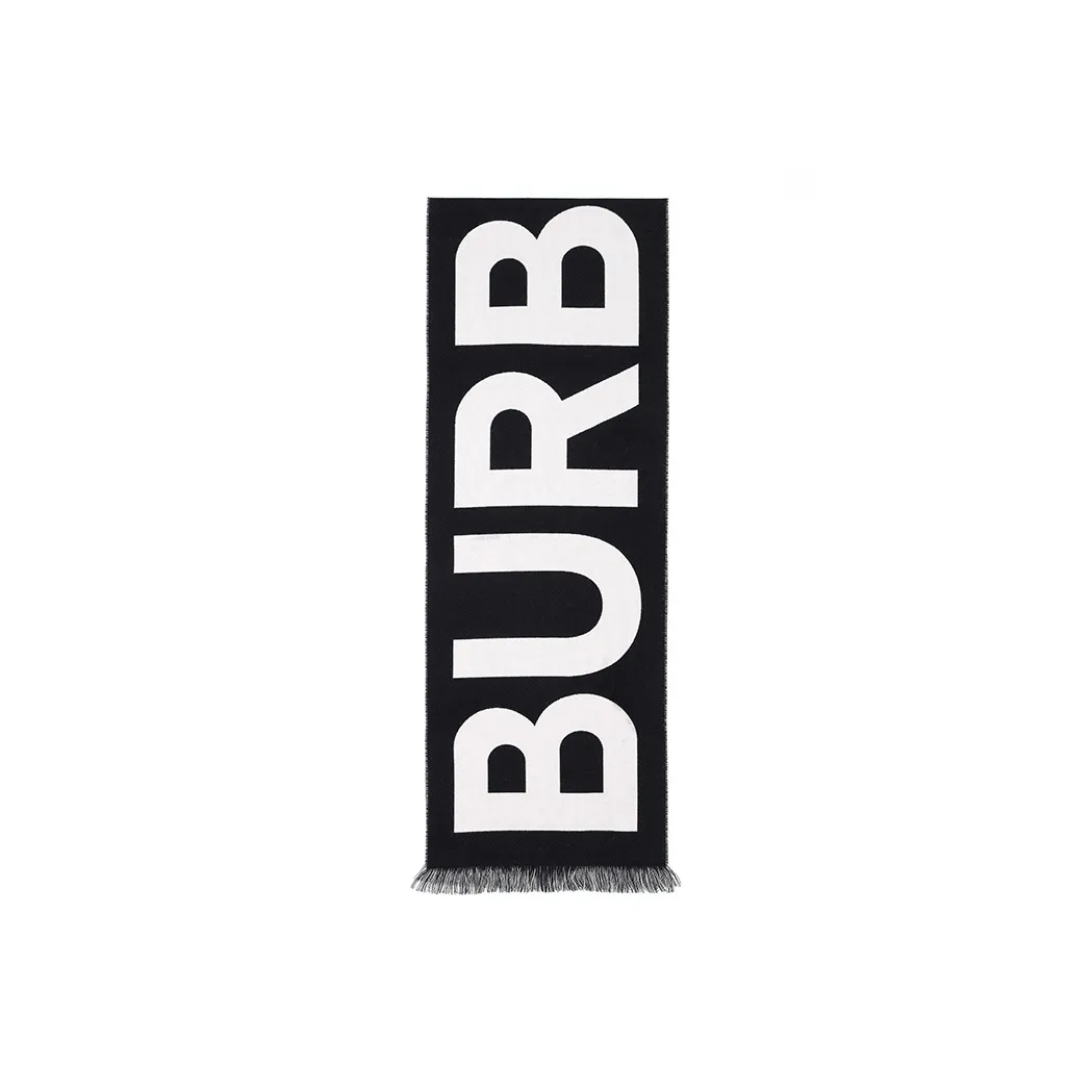 Burberry Wool Knit Scarves Unisex Dark Gray/White