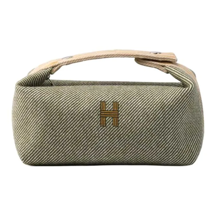 HERMES Bride a Brac Wool Twill Handbag Toiletry Bag Small Size Women's Forest Green