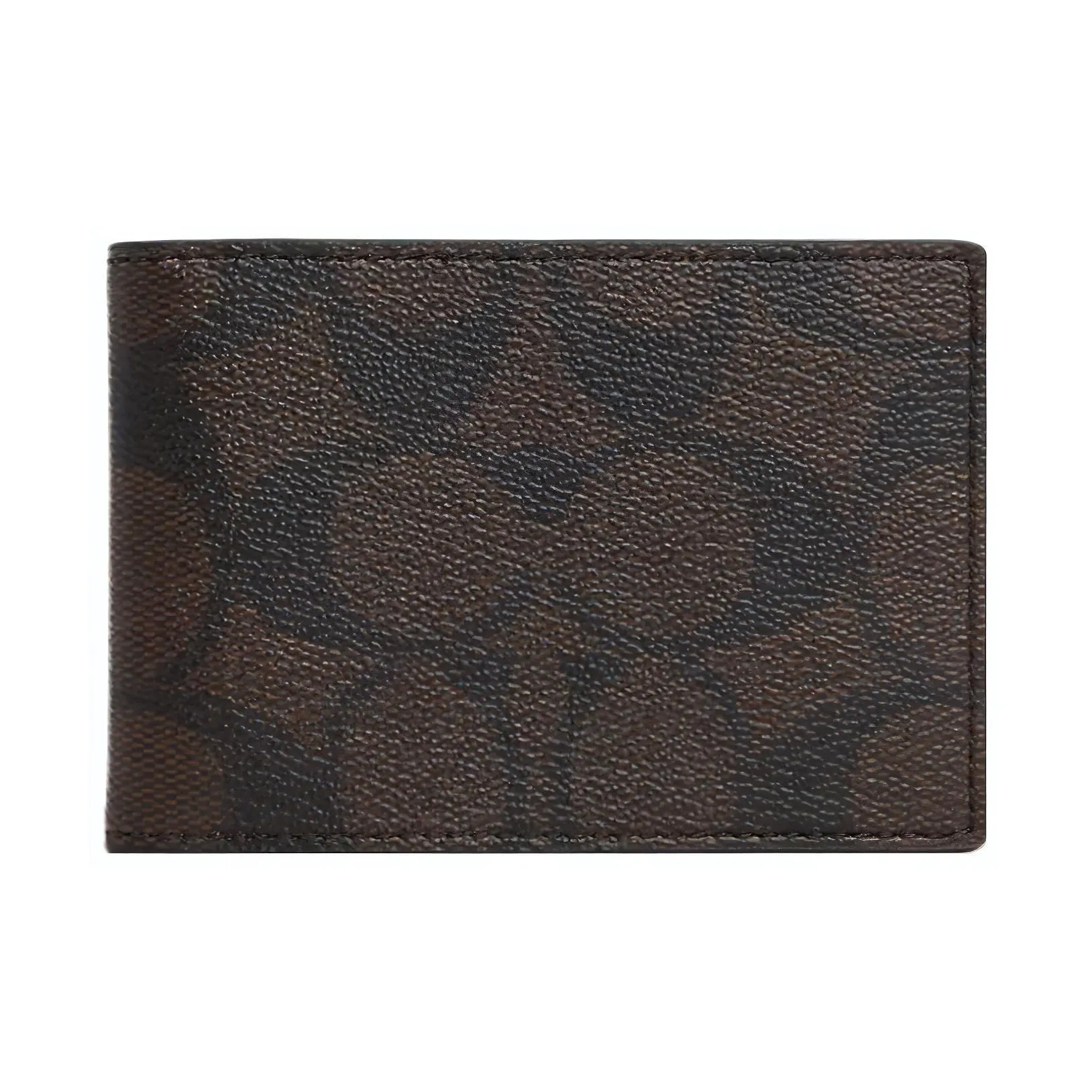 COACH Billfold Wallet Coated Canvas With Leather Card Slot Document Set Coin Purse Wallet Regular Unisex Coffee