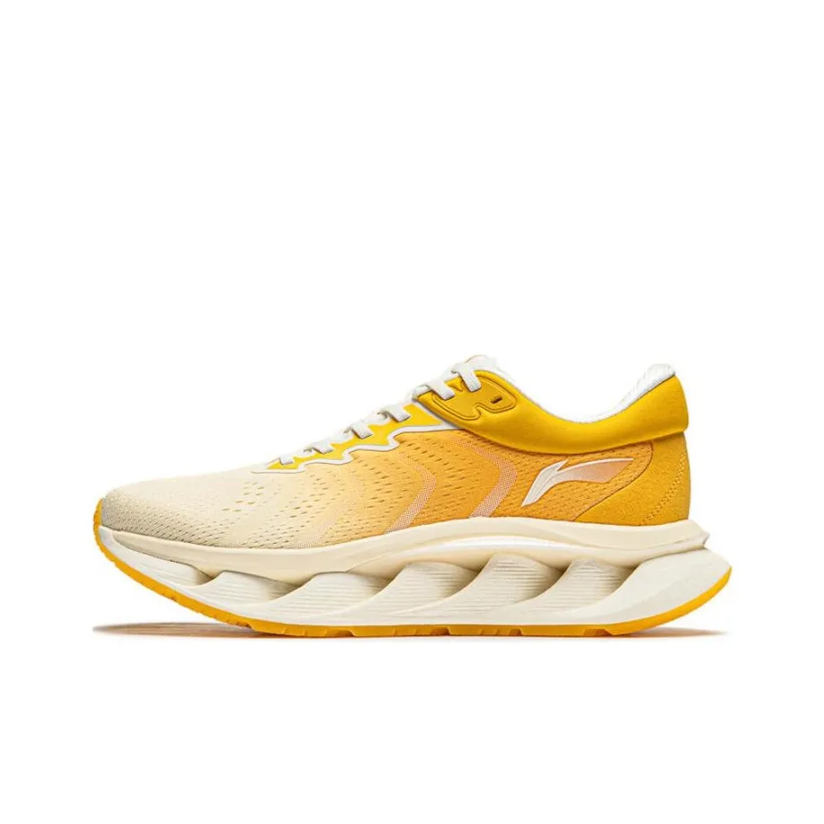 LiNing Slip-resistant низкий топ беговые кроссовки мужские желто-белые