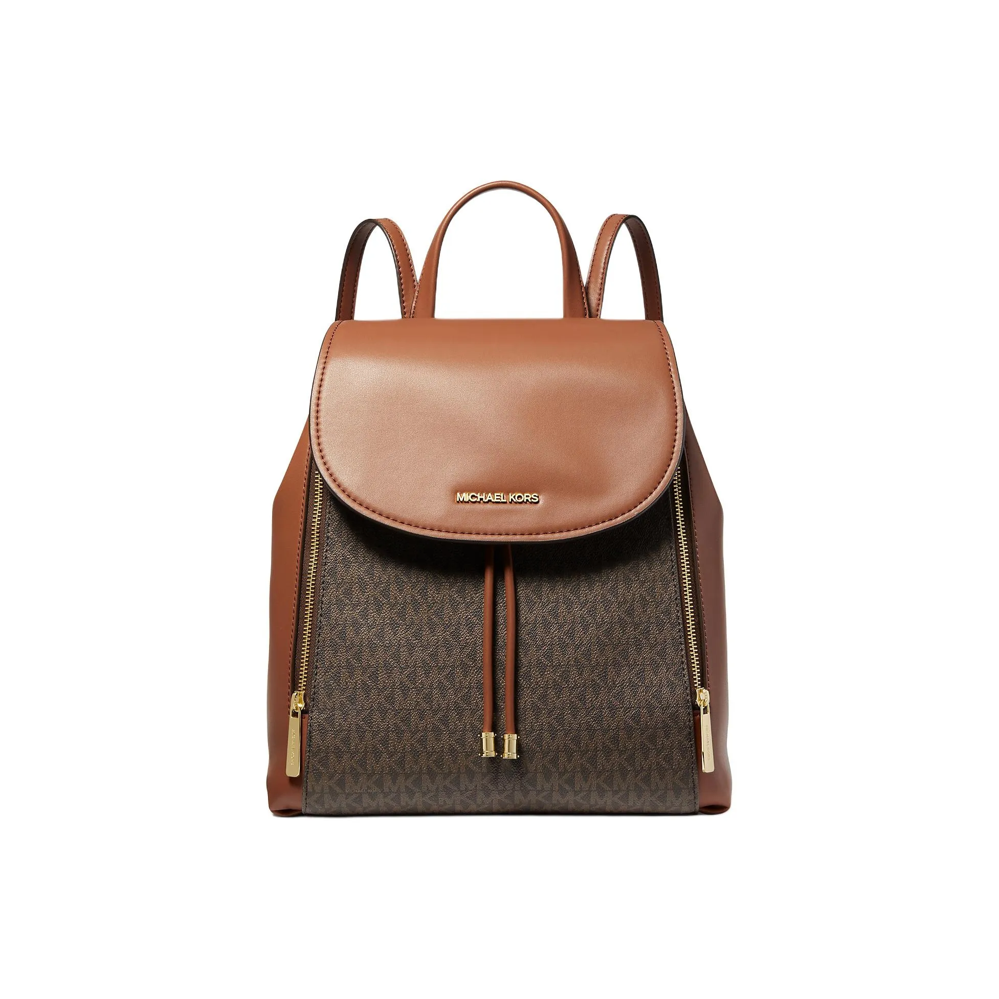 MICHAEL KORS Phoebe Canvas With Leather Backpack Medium Size Women's Brown & Dark Gray