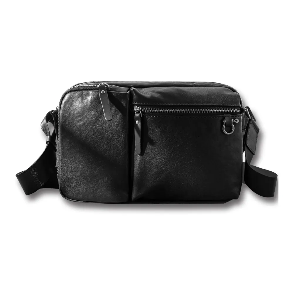 Back Step Первый слой Растительное дубление Корова Настоящая кожа Через плечо Сумка Унисекс Черный