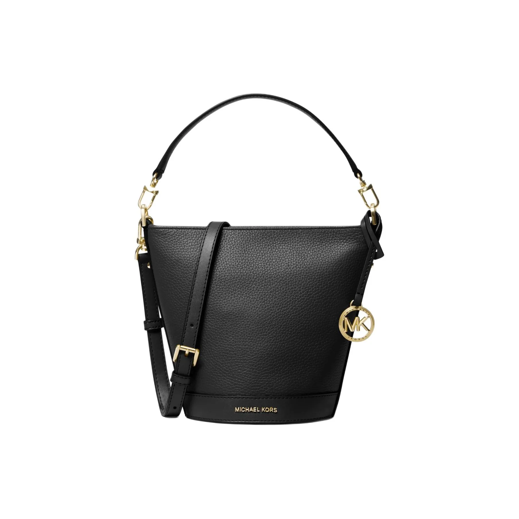 MICHAEL KORS Litchi Grain Leather Bucket Bag, One Shoulder Handbag, Crossbody Bag Trumpets Women's Black