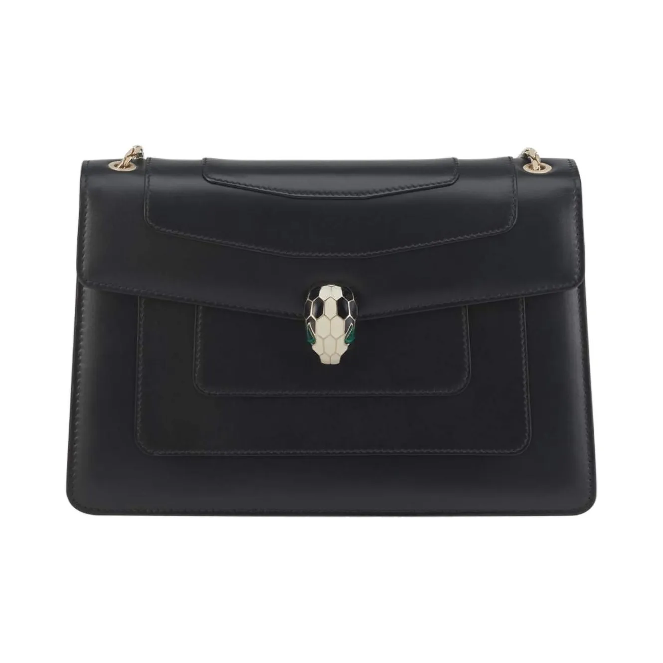BVLGARI Serpenti Forever Calfskin Shoulder Bag Women's Black