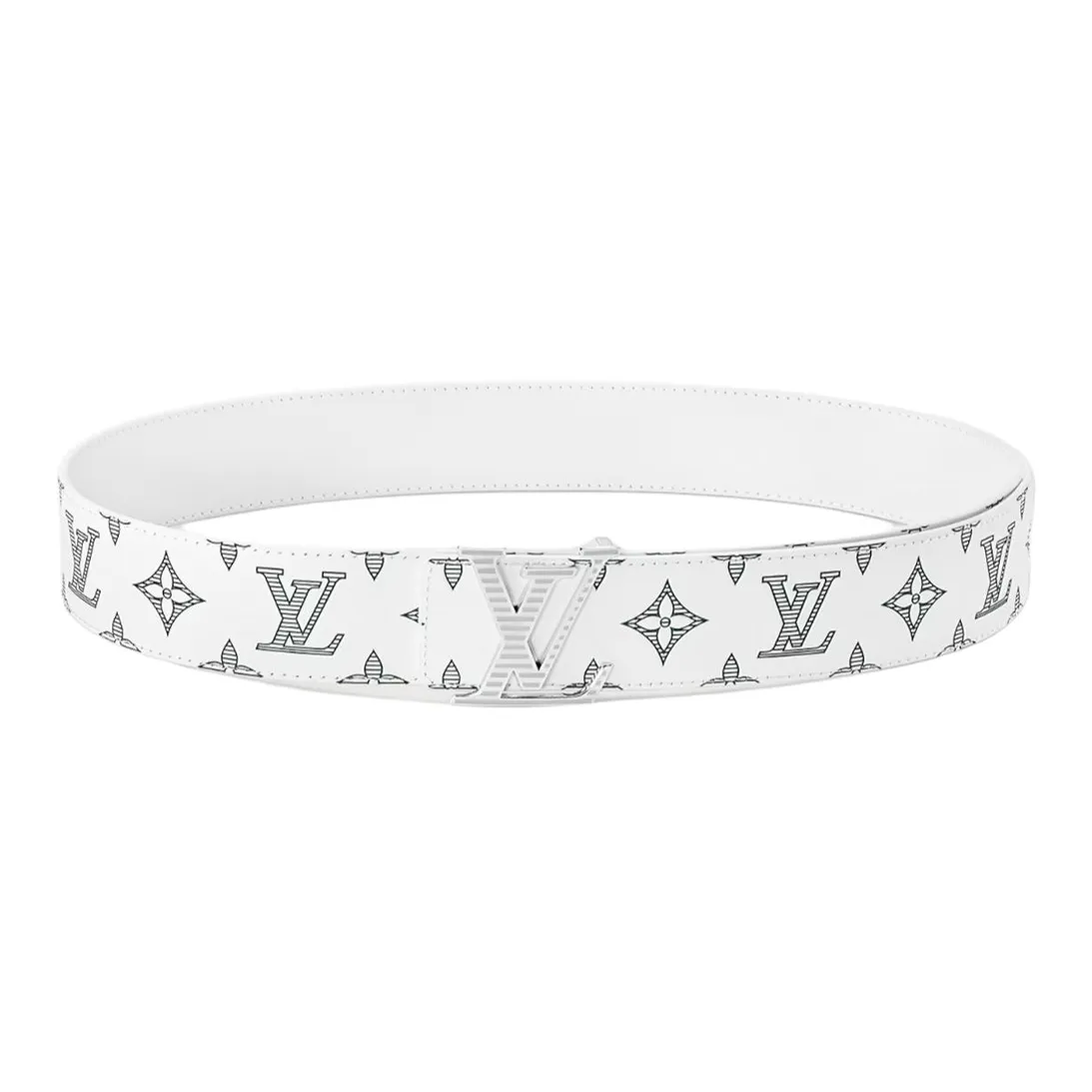 LOUIS VUITTON Leather Belts Men's White Width  4cm