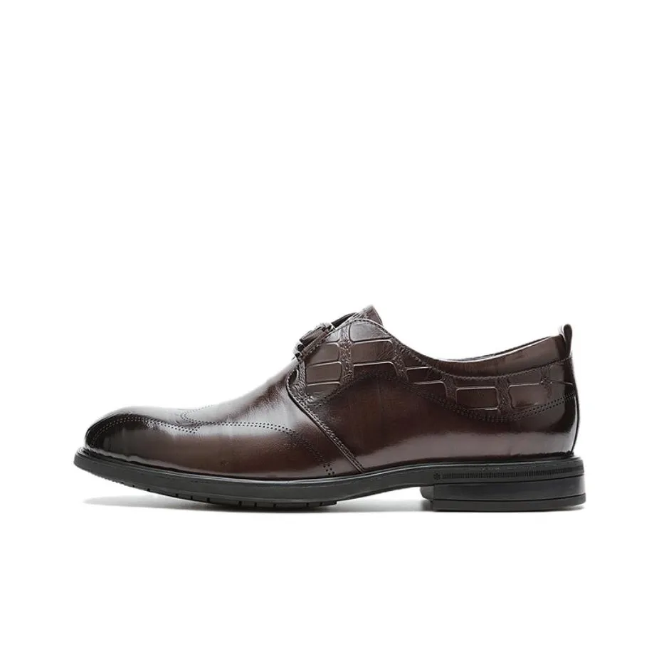AOKANG Dress Shoes Men's Low Top Brown
