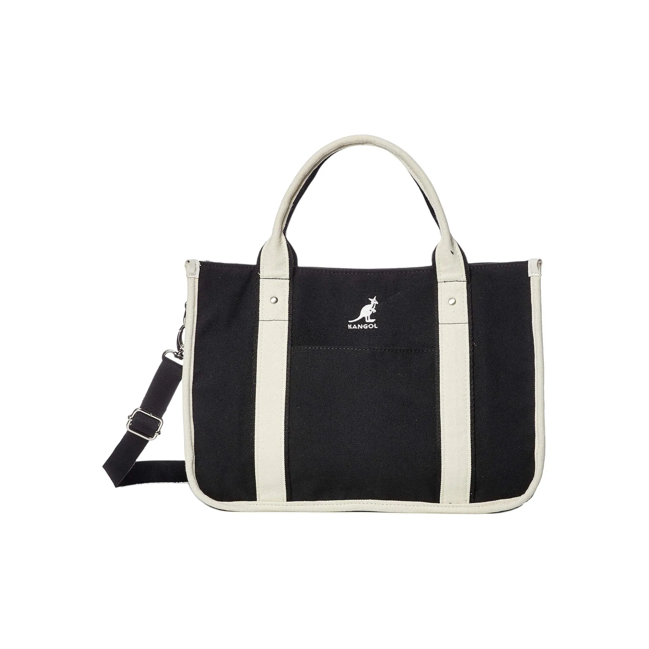 KANGOL Хлопок Canvas Сумка Tote Сумка Сумка для покупок Сумка через плечо Сумка Обычная Женская Черная и Белая