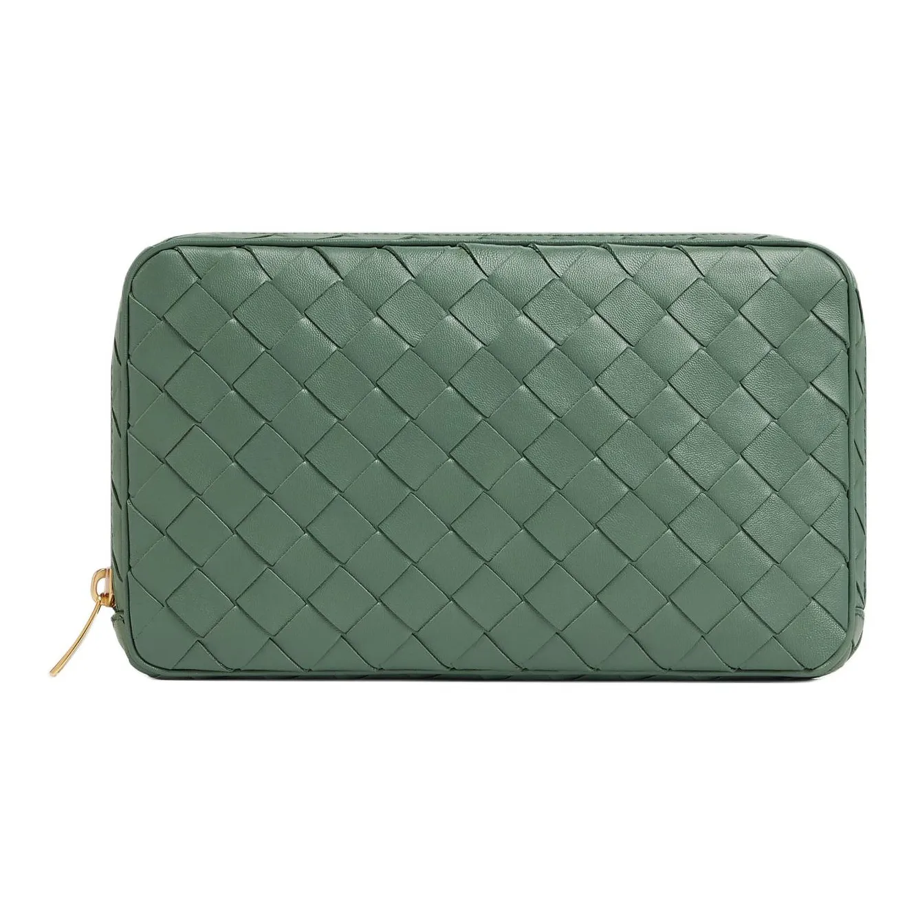 Bottega Veneta Cow Leather Clutch Medium Size Women's Aloe Vera Green