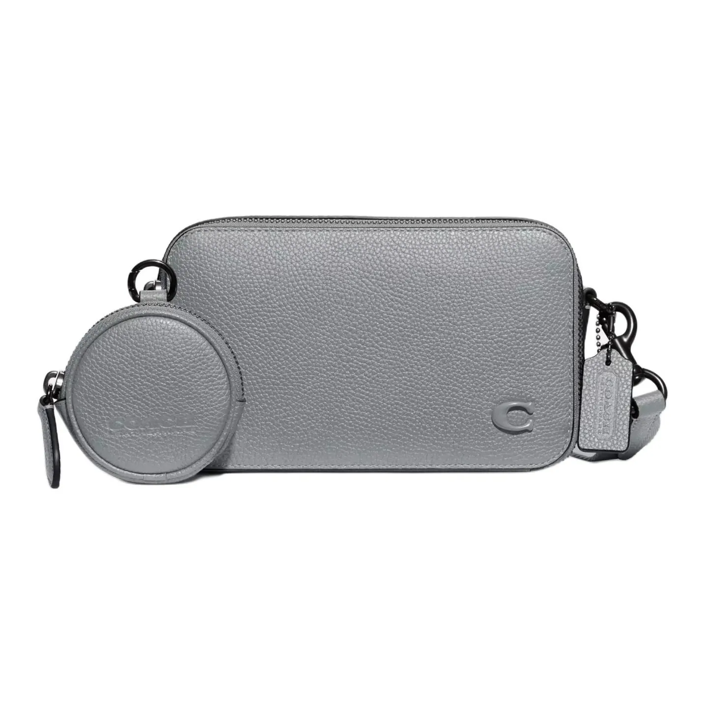 COACH Charter Полированная крупнозернистая текстура кожа Сумка через плечо Маленькая Мужская Серый Синий