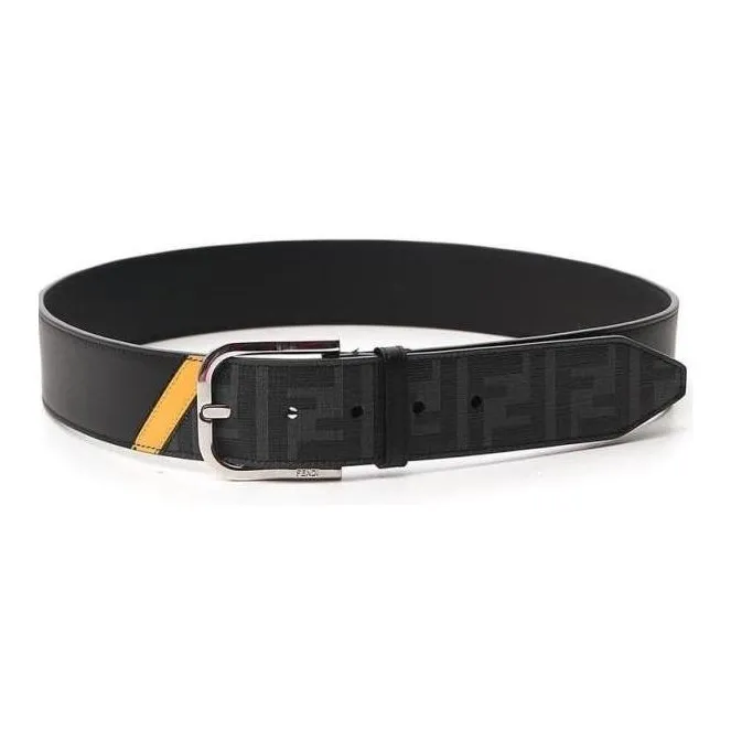 FENDI Letter Print Decoration, Pin Buckle Leather Belts Men's Black Width 4CM