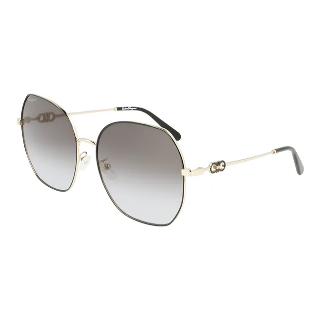 FERRAGAMO Metal Round Sunglasses Unisex Gold