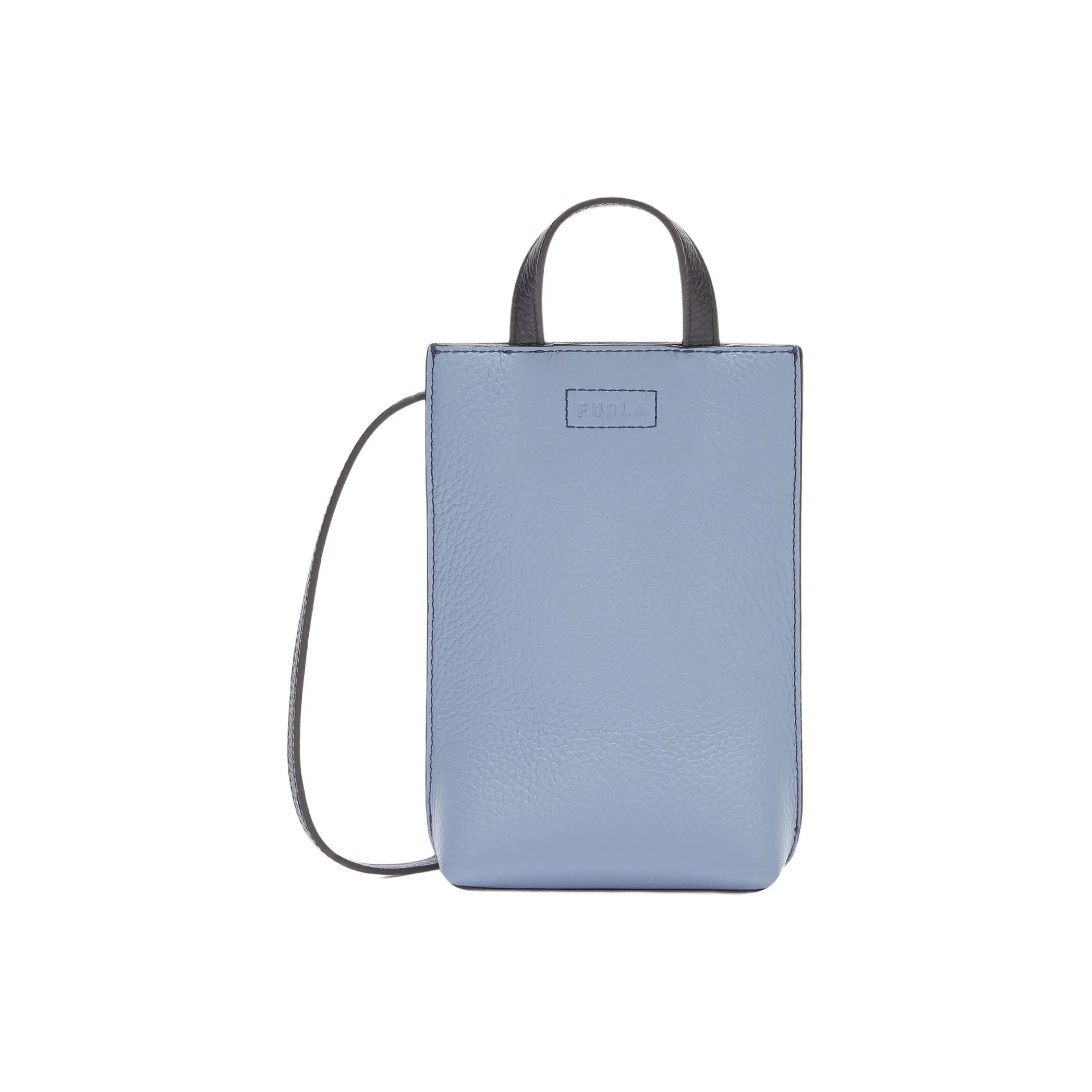 Furla Textured Leather Handbag, Shoulder Bag, Crossbody Bag Women's Sky Blue & Black & Mediterranean