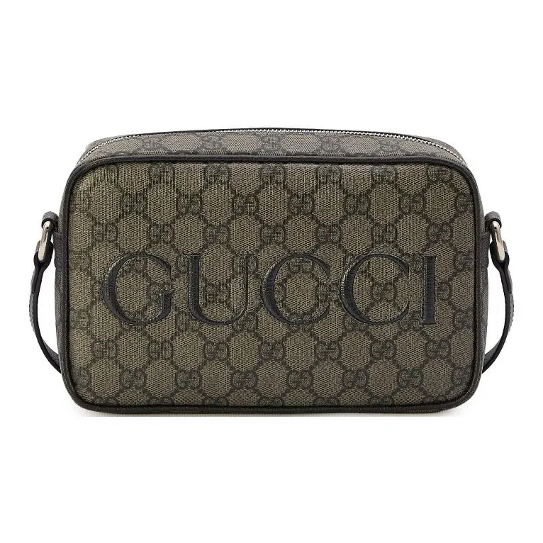 GUCCI Canvas With Leather Crossbody Bag Shoulder Bag Mini Men's Gray & Black