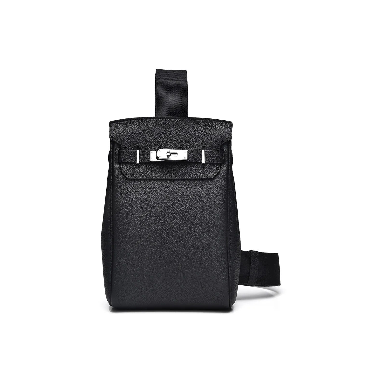 Ceion Keust Top Grain Cow Leather Sling Bag Medium Size Unisex Black