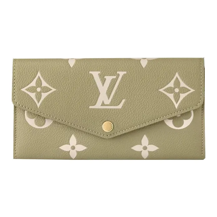 LOUIS VUITTON Sarah Monogram Empreinte Embossed Cow Leather Card Holder, Wallet Women's Khaki & Cream