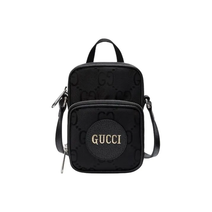 GUCCI Leather Patchwork Nylon Crossbody Handbag Shoulder Bag Unisex Black