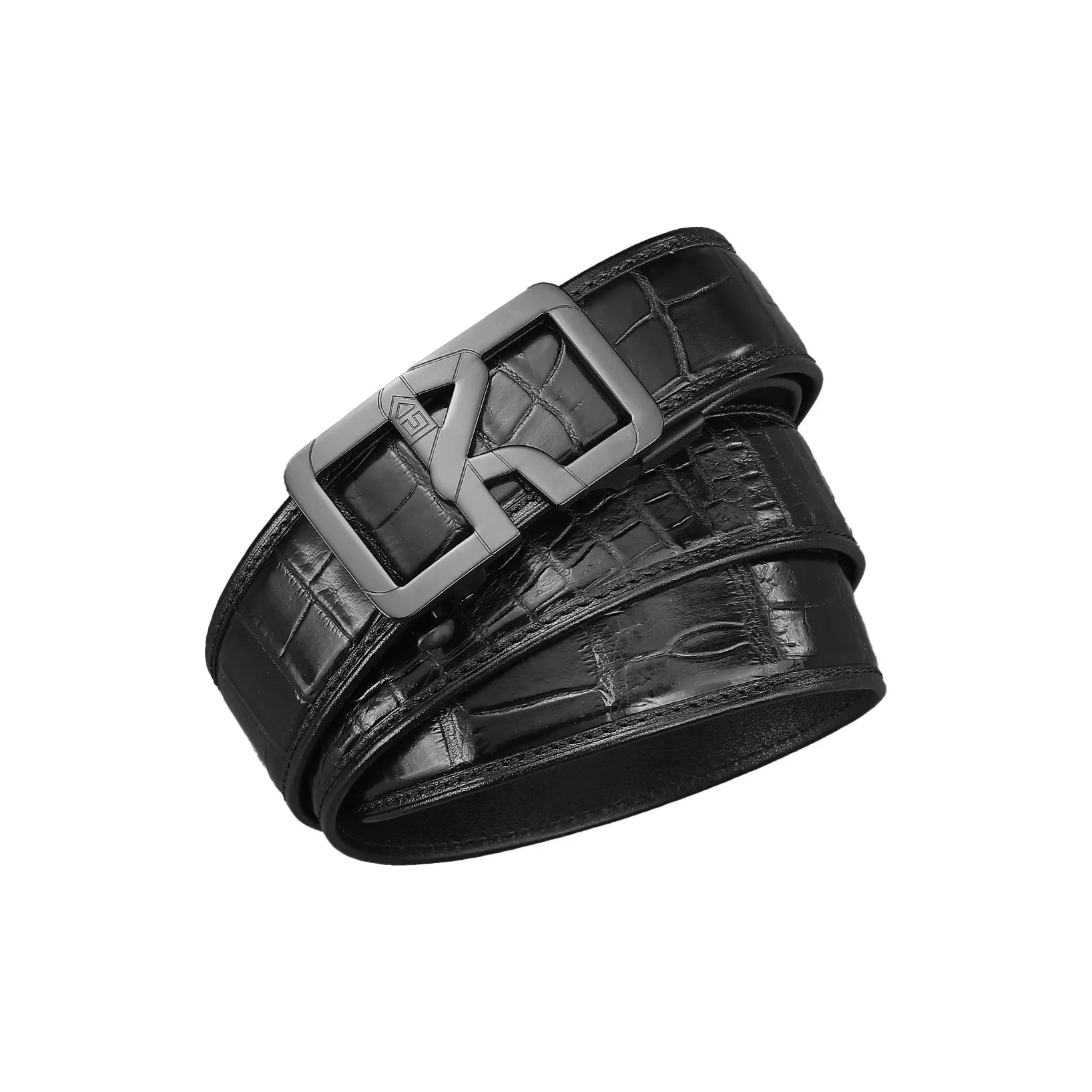 ROBERTA DI CAMERINO Crocodile Leather Belts Men's Black Width 3.5cm, Free Greeting Card Writing And Photo Printing
