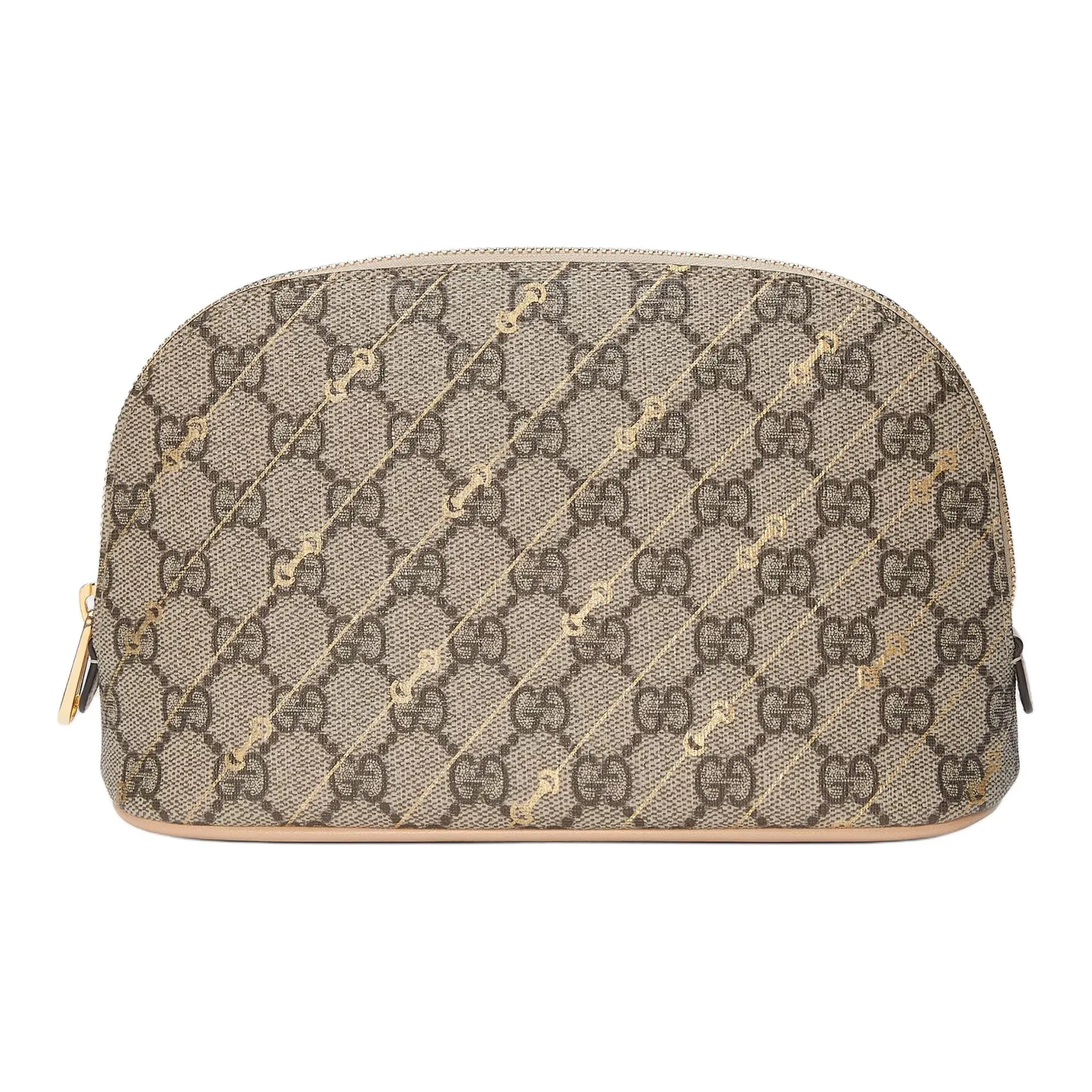 GUCCI Canvas With Leather Makeup Bag Women's Beige & Ebony
