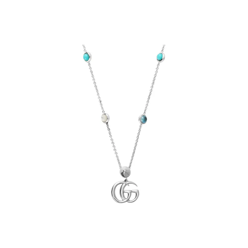 GUCCI 2000 2025 Sterling Double G Mother Of Pearl Pendant Necklace Costume Necklace