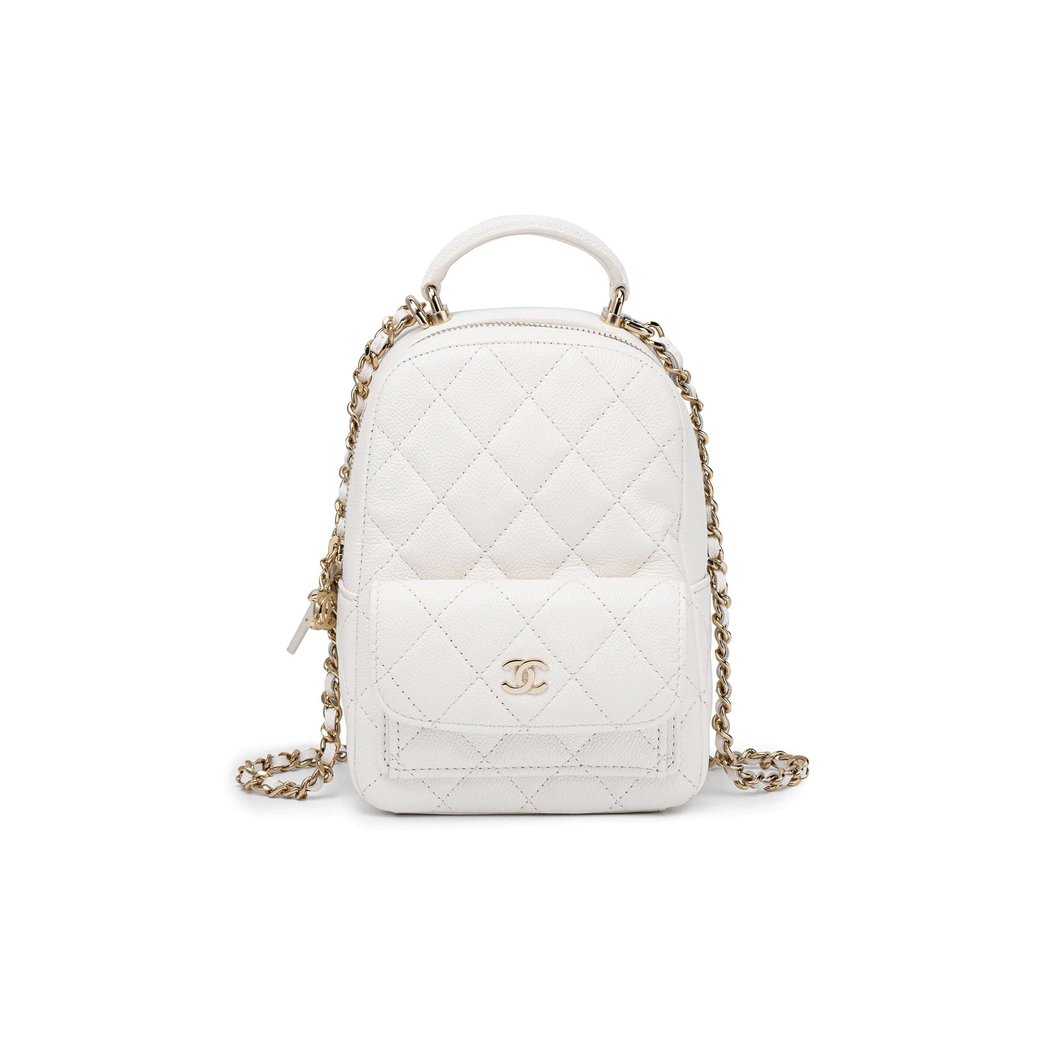 CHANEL Grain Cow Leather Backpack Mini Women's White