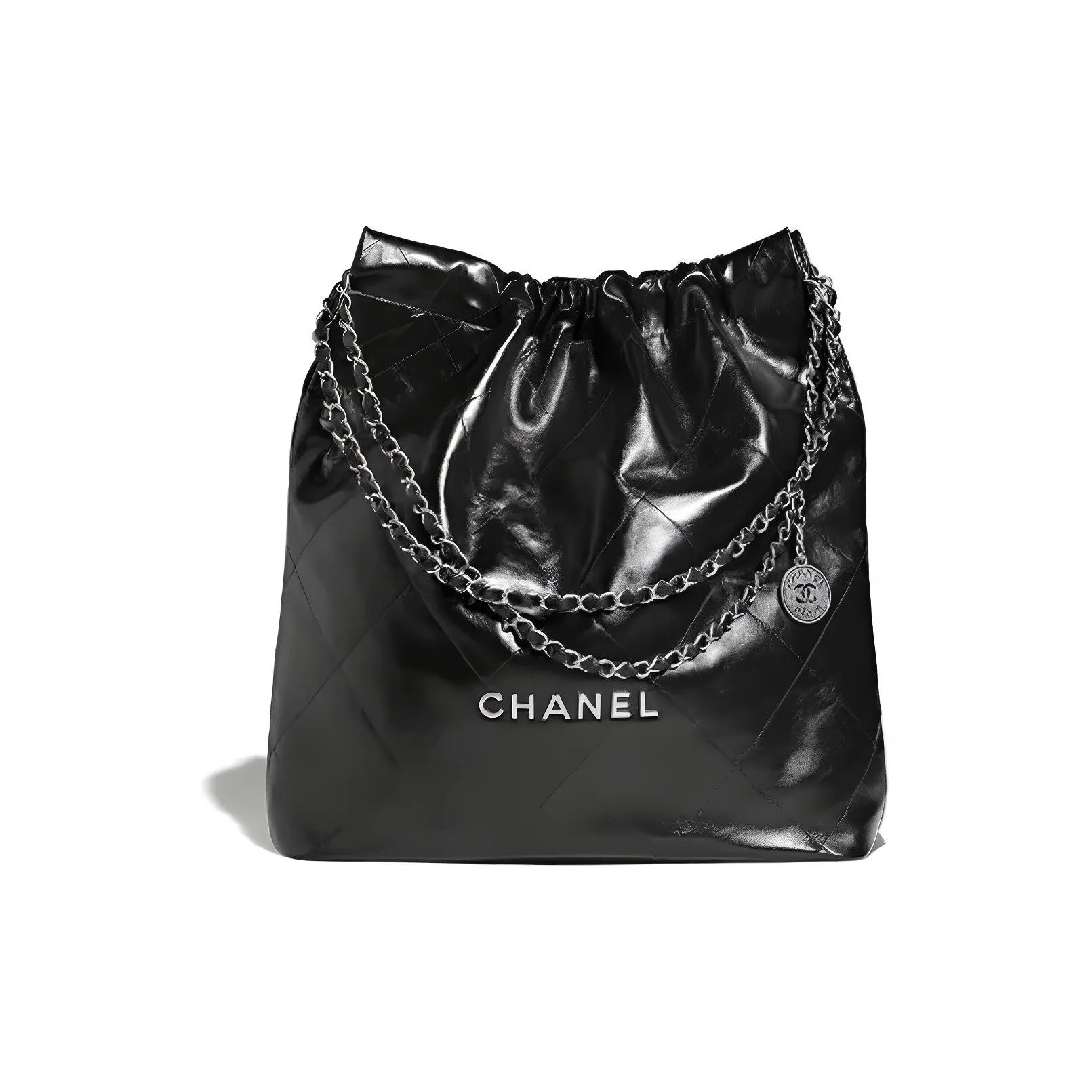 CHANEL 22Bag Cow Leather Tote Bag, Shopping Bag, Handbag, Shoulder Bag Tubas Unisex Black Silver