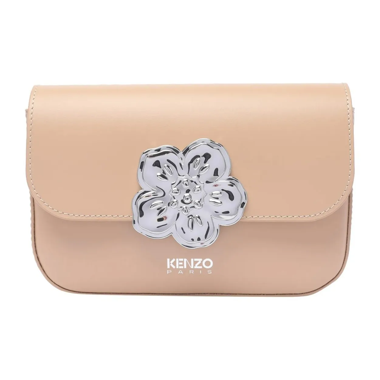KENZO BOKE FLOWER Collection Cow Leather Crossbody Bag, Shoulder Bag Women's Beige