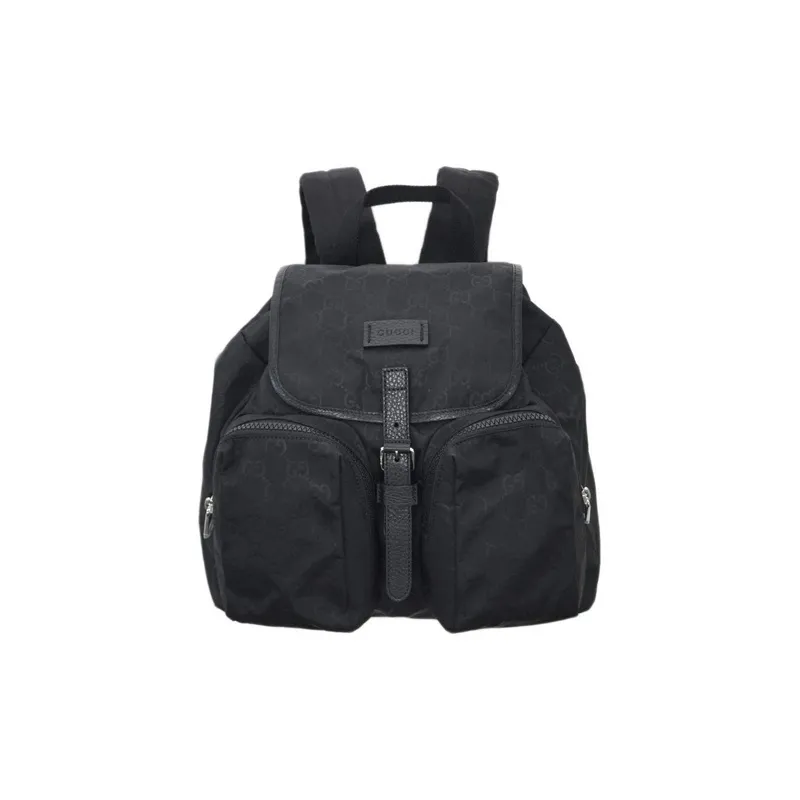 GUCCI Nylon With Leather Backpack Medium Size Unisex Black