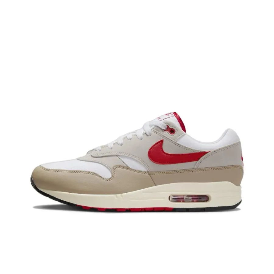 Nike Air Max 1 Low Топ Casual Мужской Бежевый Белый Красный