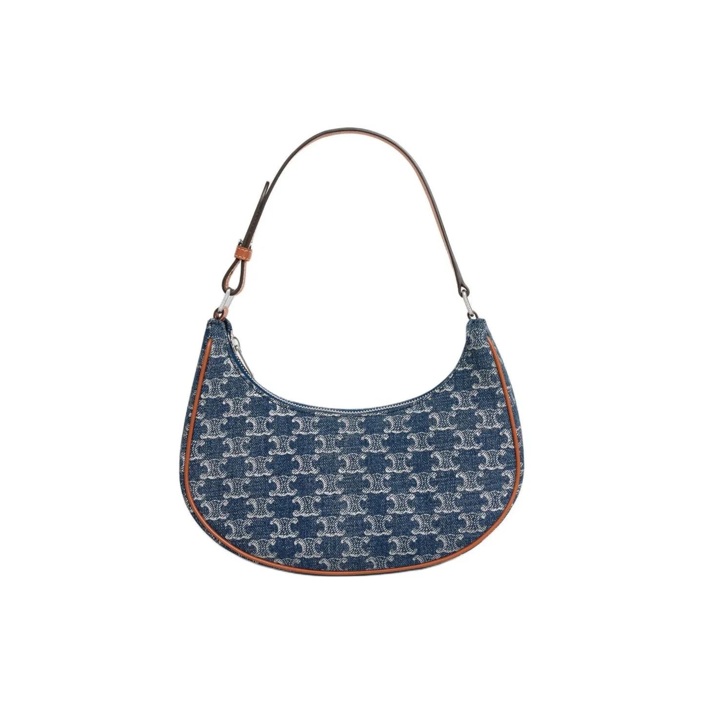 CELINE AVA Fabric Cow Leather Patchwork Binding Handbag Shoulder Bag Women's Blue