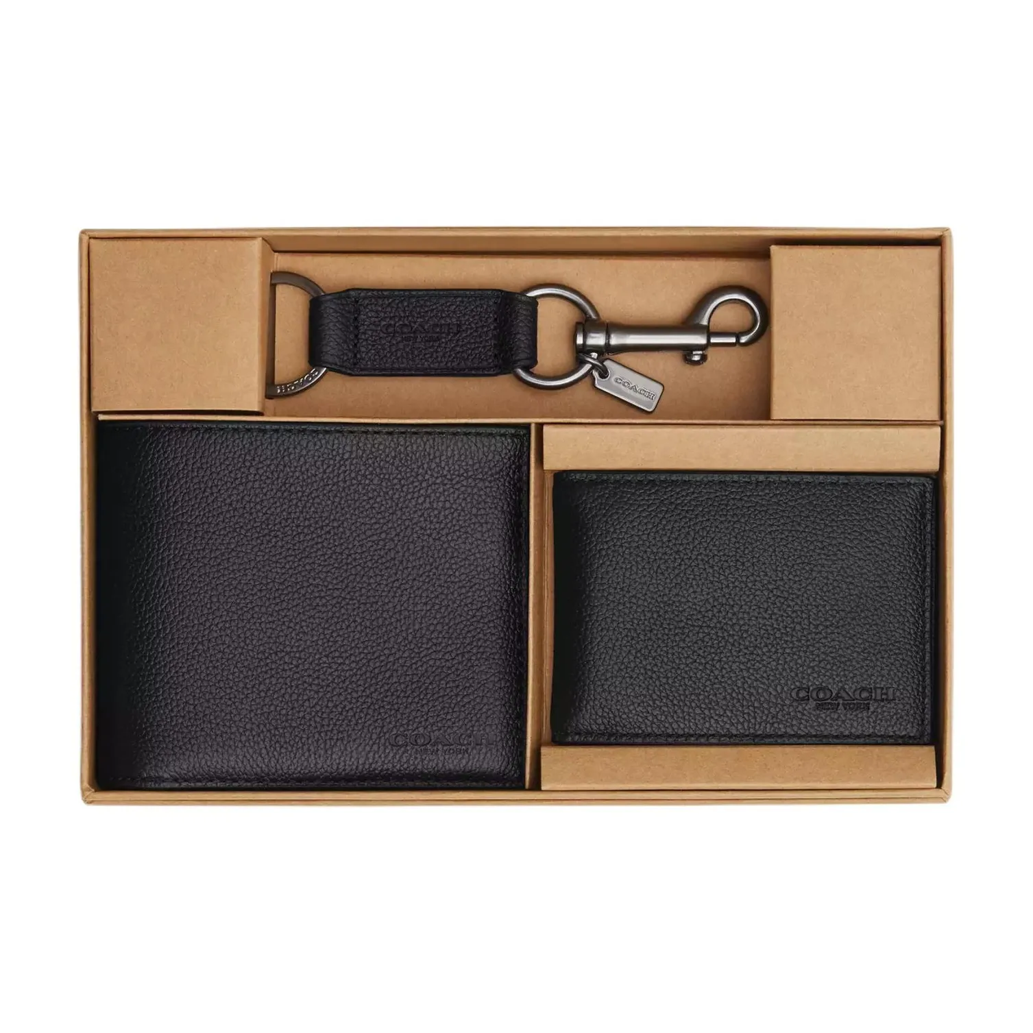 COACH 3 IN 1 Wallet Smooth Calf Leather Gift Set Wallets Mini Men's Black