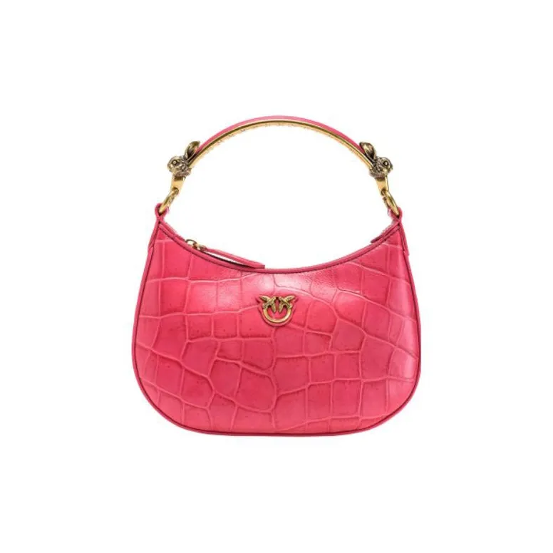 PINKO Cow Leather Crescent Bag, Bird Bag, One Shoulder Handbag Women's Pink