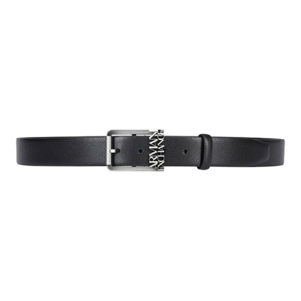 ARMANI EXCHANGEAE Logo Emblem, Pin Buckle Leather Belts Men's Black Width 3.5CM