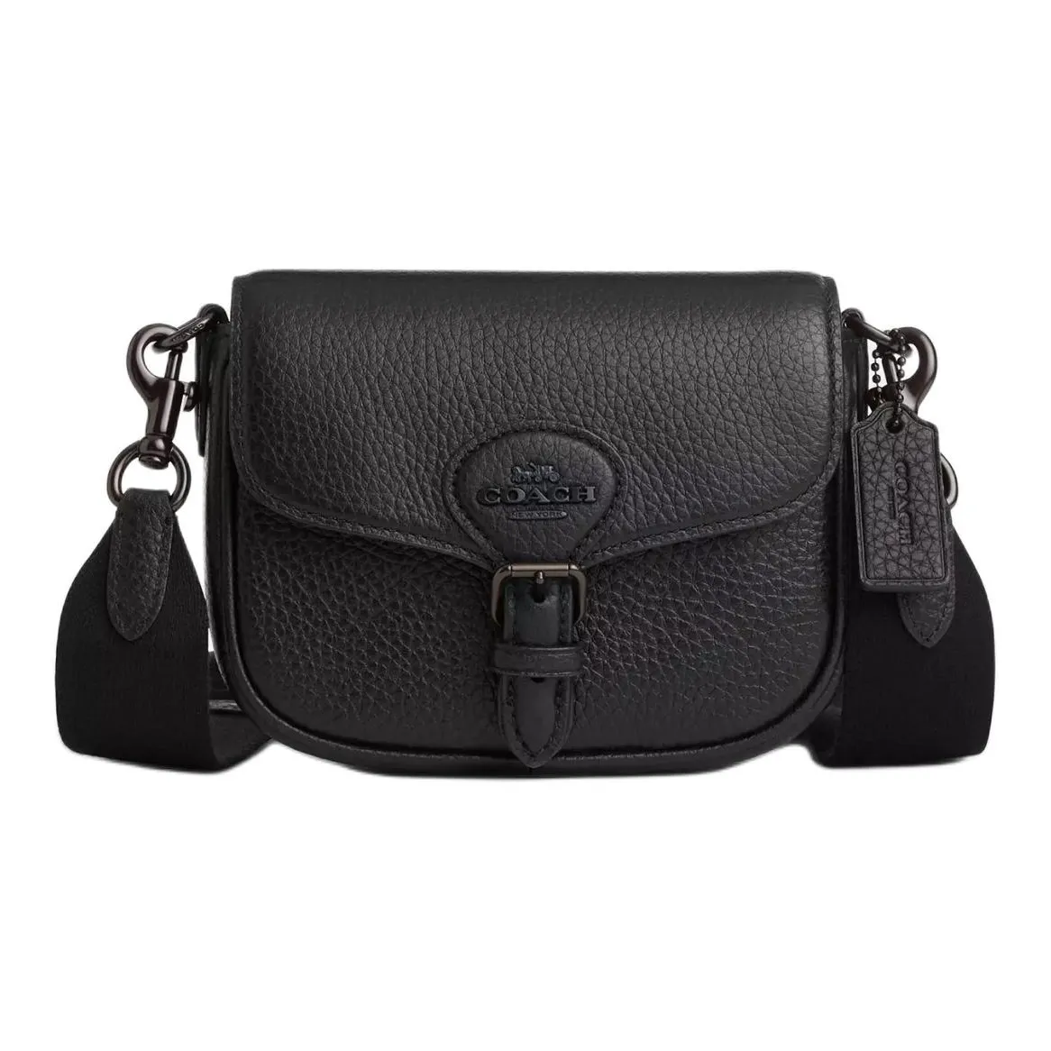 COACH Amelia Soft Pebbled Leather Saddle Bag, Shoulder Bag, Crossbody Bag Trumpets Women's Black