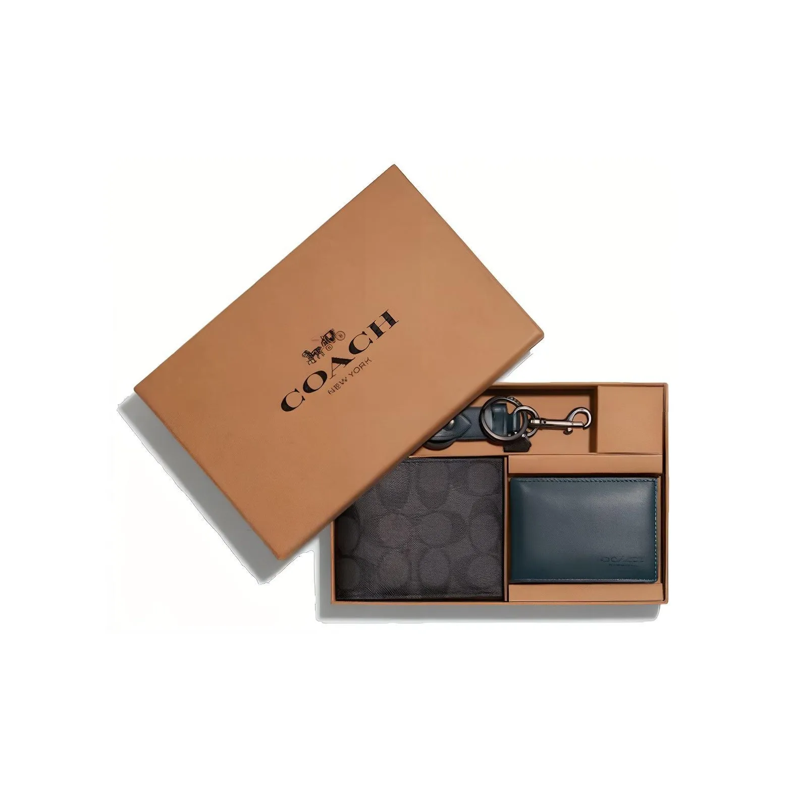 COACH 3 IN 1 Wallet Cow Leather Canvas Card Holder Wallet Men's Black/Jasper