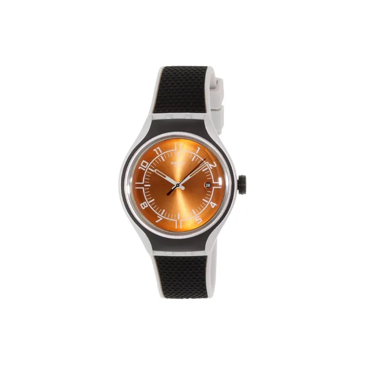 Swatch Quartz Механизм Унисекс Часы 41 мм Апельсиновый Циферблат Часы Алюминиевый Корпус Часы Резиновый Ремешок