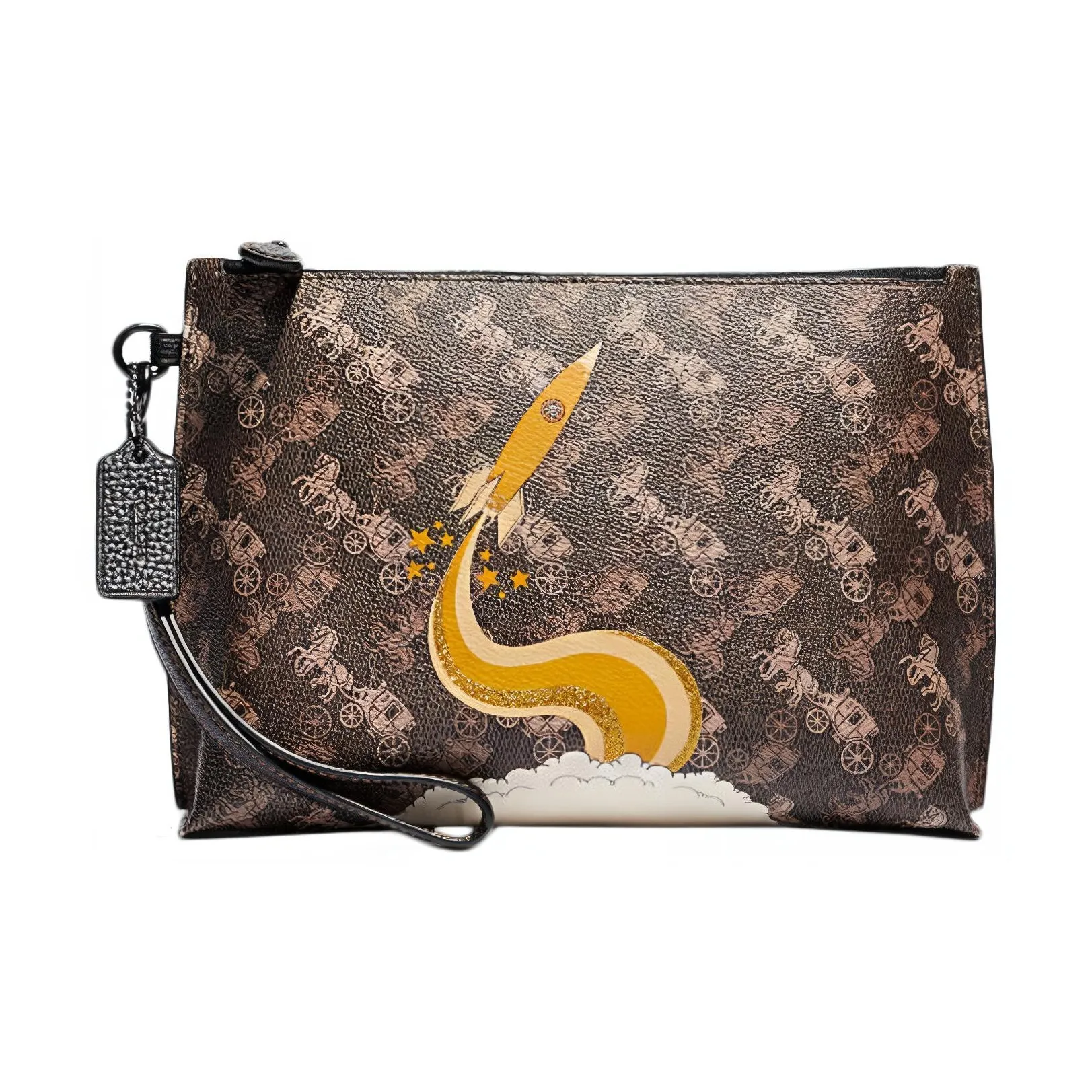 COACH Leather Clutch Medium Size Women's Brown