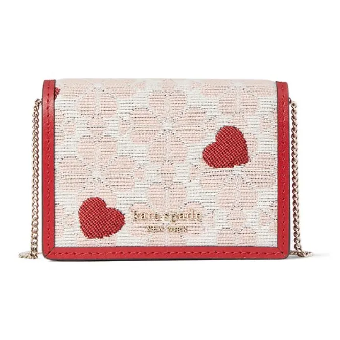 Kate Spade Ткань Коровья кожа Одно плечо Через плечо Держатель для карт Мини Женский Вишня Розовый