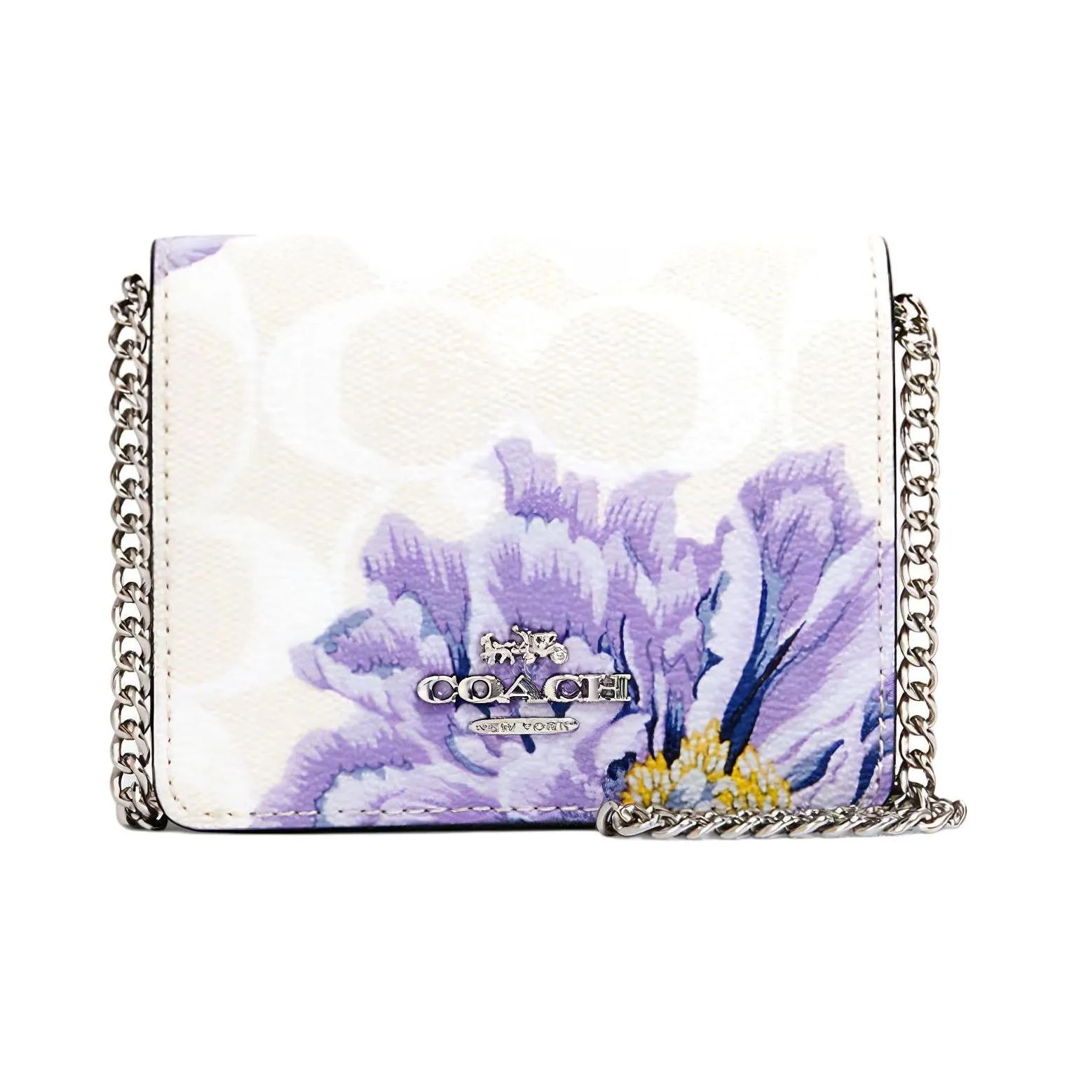 COACH Cow Leather Clutch Wallet Mini Women's White Purple