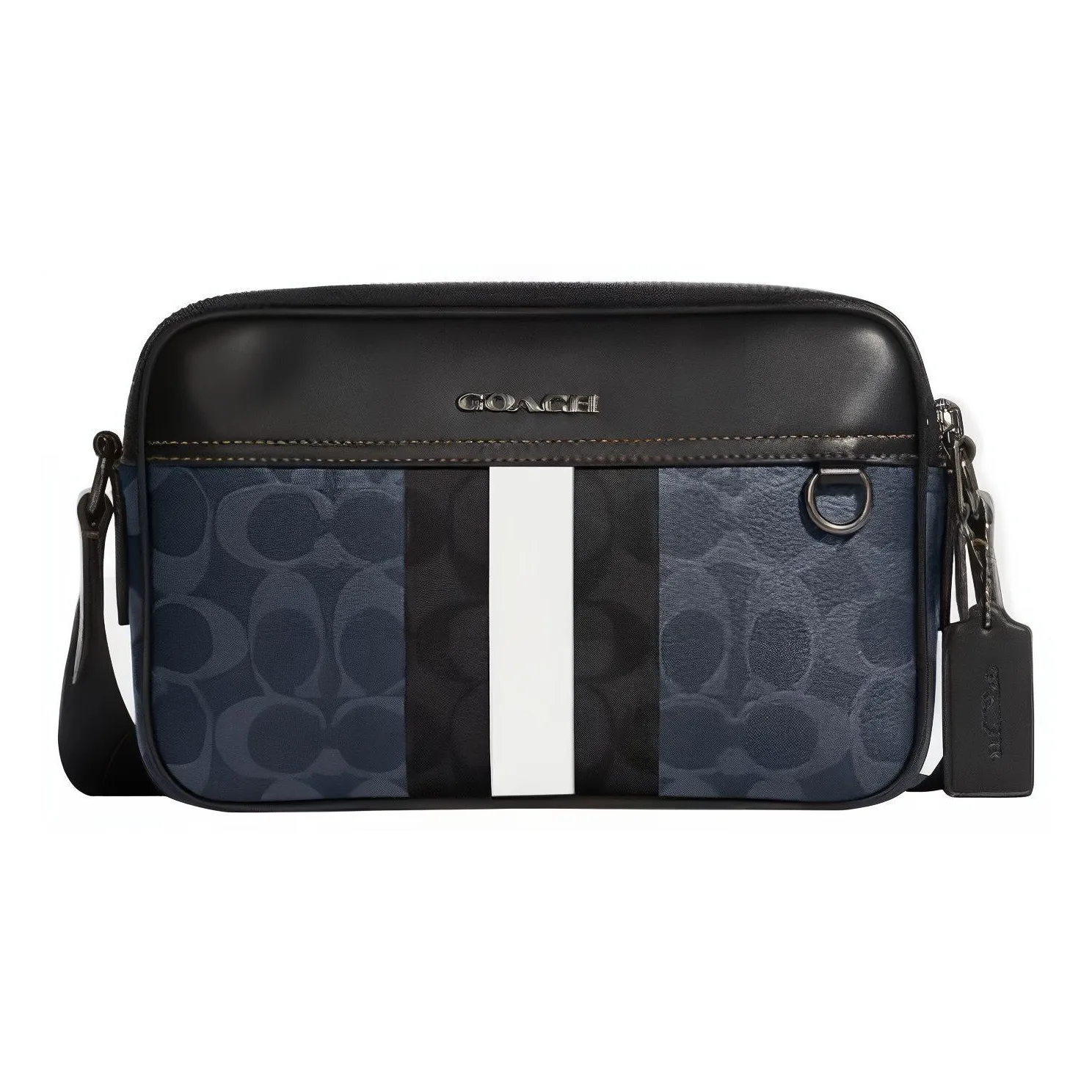 COACH Graham Полосы Коровья кожа Маленькая квадратная сумка Сумка через плечо Сумка на плечо Средний Мужской Джинсовый синий