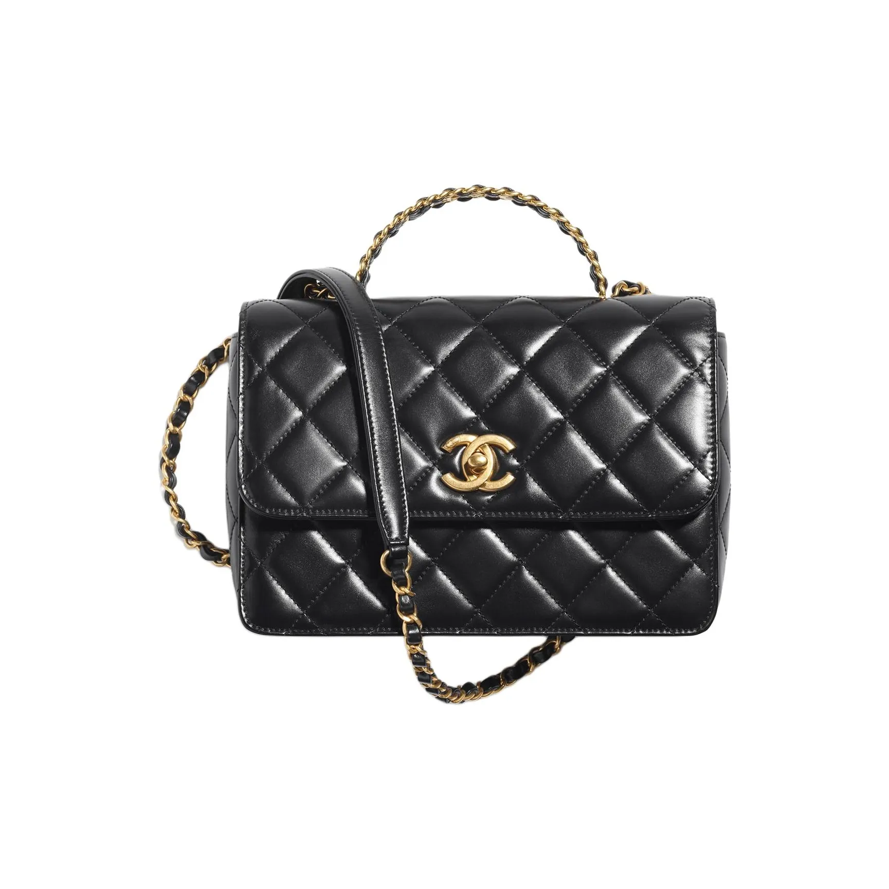 CHANEL Bright Calfskin Shoulder Bag, Crossbody Bag, Handbag Trumpets Women's Black