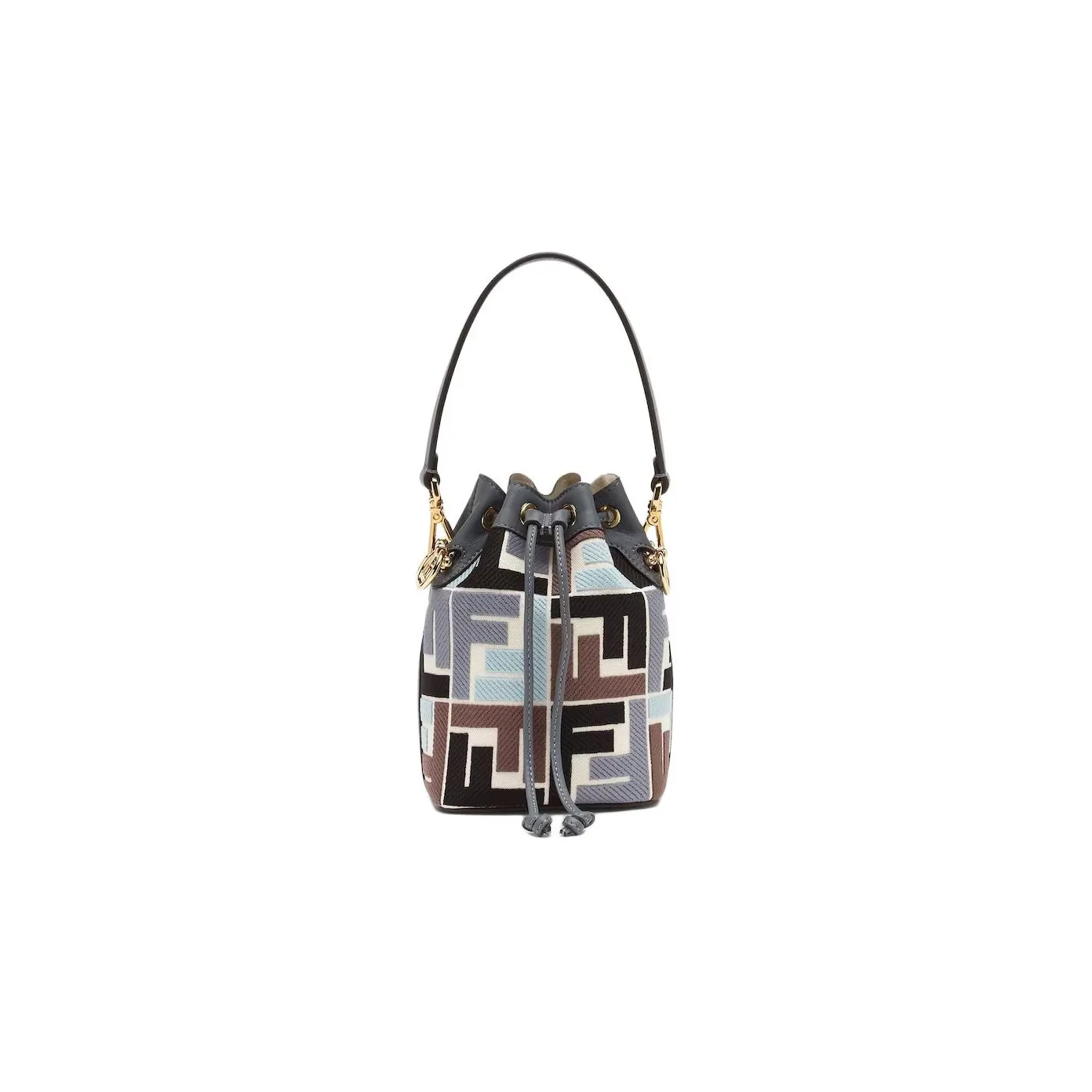 FENDI Canvas Bucket Bags Handbags Small Size Women's Light Blue & Blue & Brown