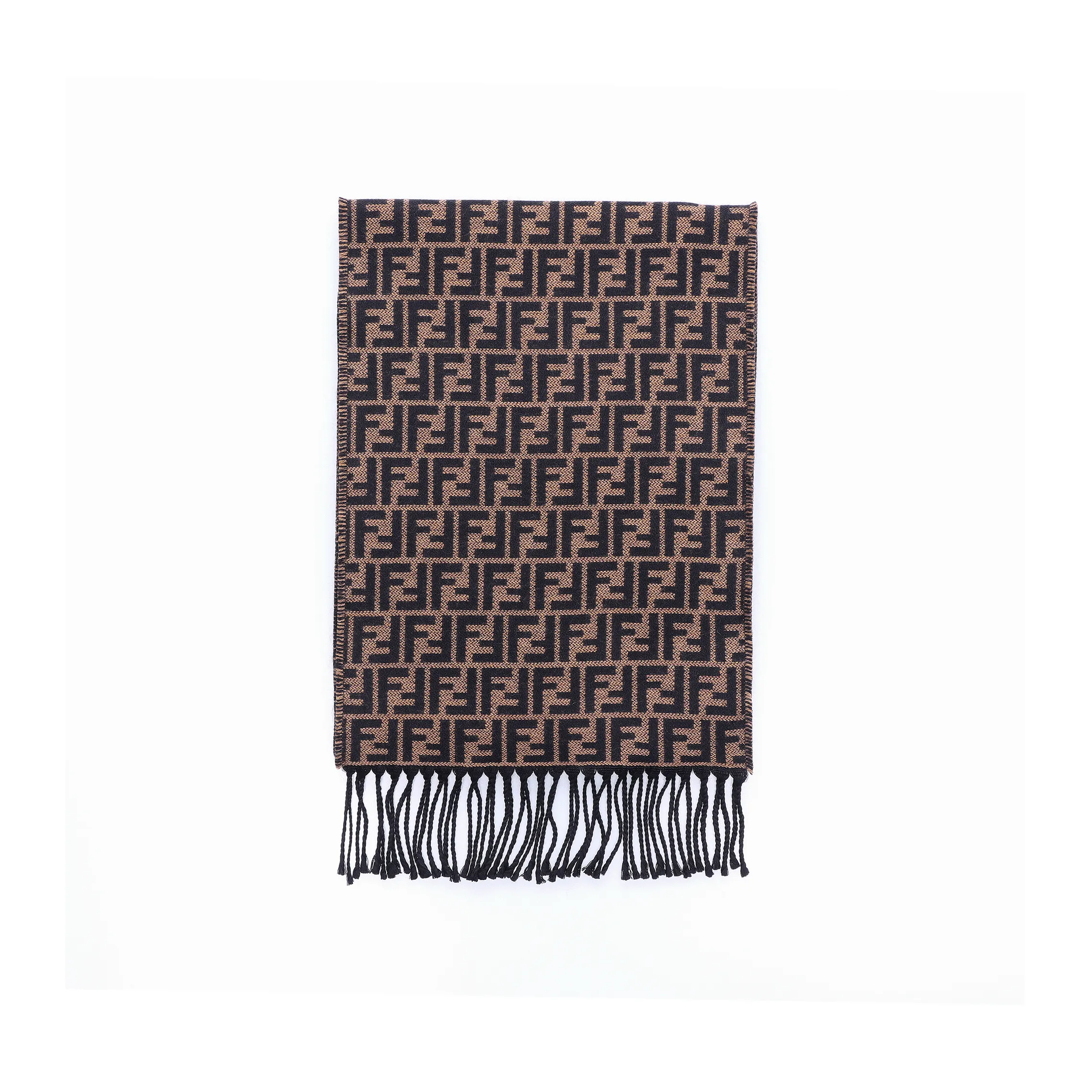 FENDI Wool Knit Scarves Unisex Dark Brown