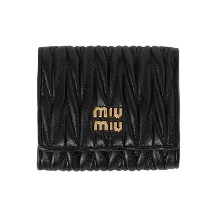 MIU MIU Matelassé Leather Wallet Trumpets Women's Black