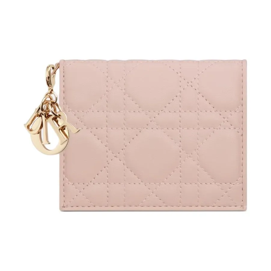 DIOR Lady Dior Lambskin Wallet Mini Women's Light Pink